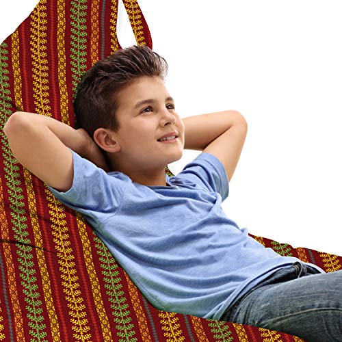 Ambesonne Oriental Lounger Chair Bag, Folklore Geometric Motif with Rhombuses and Lines Ornamental Floral Design, High Capacity Storage with Handle Container, Lounger Size, Multicolor