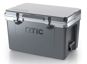rtic ultra-light 52 quart hard cooler insulated portable ice chest box for beach, drink, beverage, camping, picnic, fishing, boat, barbecue, 30% lighter than rotomolded coolers, dark grey & cool grey