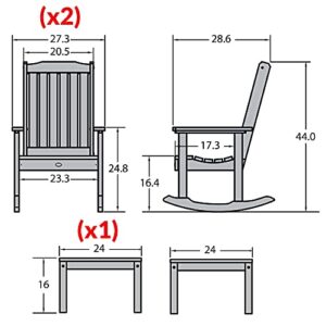 Highwood AD-KITRKCH1-ACE Lehigh 2 Rocking Chairs with Adirondack Side Table, Weathered Acorn