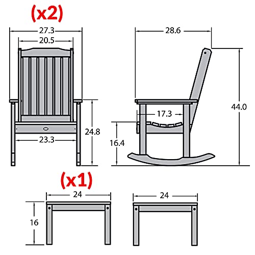 Highwood AD-KITRKCH1-ACE Lehigh 2 Rocking Chairs with Adirondack Side Table, Weathered Acorn