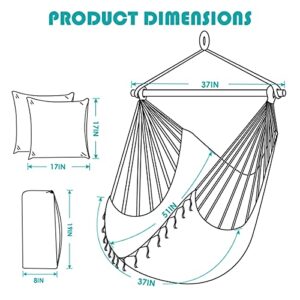 Hammock Swing Chair, Hanging Chair with Pocket, Detachable Steel Support Bar, 500lbs Capacity, Cotton Weave Hammock Chair, 2 Soft Cushions Indoor and Outdoor Green