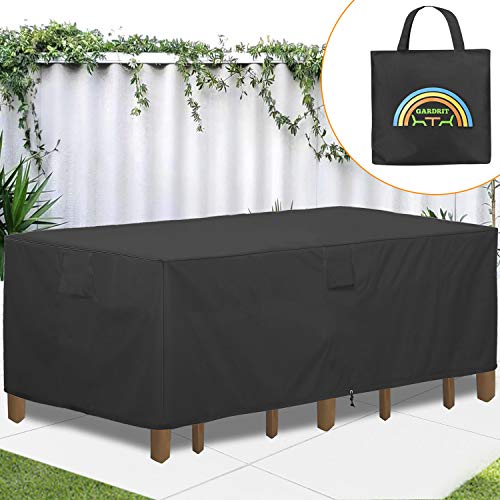 GARDRIT Patio Furniture Covers, Veranda Rectangular/Oval 100% Waterproof Patio Table Cover, 108’’L x 82’’W x 27.5’’H Heavy Duty 600D Outdoor Furniture Set Covers, Black