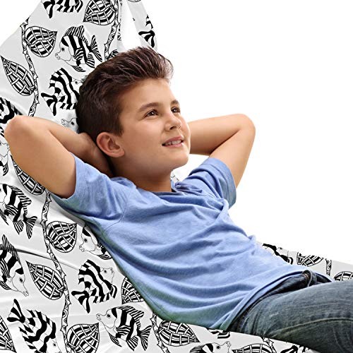 Ambesonne Fish Lounger Chair Bag, Exotic Anemone Swimming Undersea Seashells Funky Deep Ocean Monochrome Art, High Capacity Storage with Handle Container, Lounger Size, Charcoal Grey White