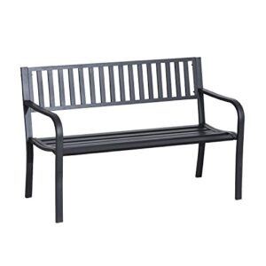 outsunny 50″ garden park bench, slatted steel outdoor decorative loveseat for patio lawn