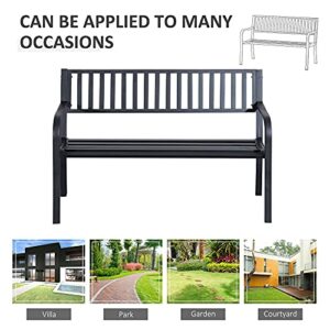 Outsunny 50" Garden Park Bench, Slatted Steel Outdoor Decorative Loveseat for Patio Lawn