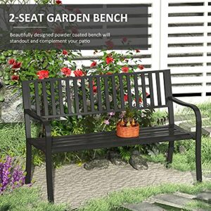 Outsunny 50" Garden Park Bench, Slatted Steel Outdoor Decorative Loveseat for Patio Lawn