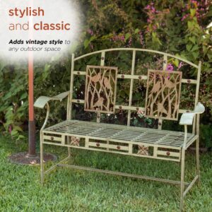 Alpine Corporation 45" x 22" Outdoor 2 Person Metal Garden Bench with Bird Design, White