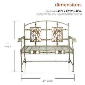 Alpine Corporation 45" x 22" Outdoor 2 Person Metal Garden Bench with Bird Design, White