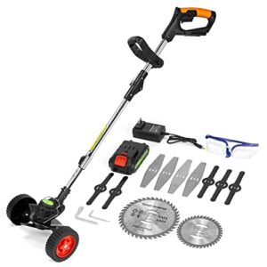 cordless weed eater string trimmer,3-in-1 lightweight push lawn mower & edger tool with 3 types blades,21v 2ah li-ion battery powered for garden and yard,black
