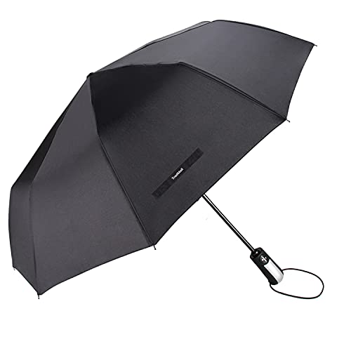 TradMall 2 Pack Travel Umbrella Windproof 46 Inches Large Canopy Reinforced Fiberglass Ribs Auto Open & Close, Black