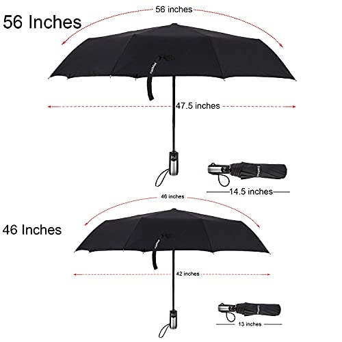 TradMall 2 Pack Travel Umbrella Windproof 46 Inches Large Canopy Reinforced Fiberglass Ribs Auto Open & Close, Black