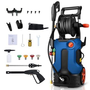 electric pressure washer, 1800w high power washer, 2.11gpm professional electric pressure cleaner machine with 4 nozzles foam cannon,best for homes, patios, garden, blue
