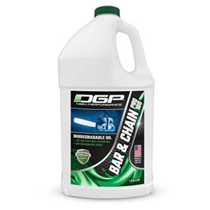 dgp pro100 biodegradable chainsaw oil – high performance, non toxic professional lubricant – green, eco-friendly, ultraclean, all season bar & chain lube – safer for you, your pets & the earth, 1gal