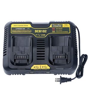 qbmel dcb102bp replacement dual battery charger for dewalt 12-volt max/20-volt max jobsite charging station dcb105 dcb112 dcb120 lithium battery dcb205-2 dcb204 dcb127 dcb200