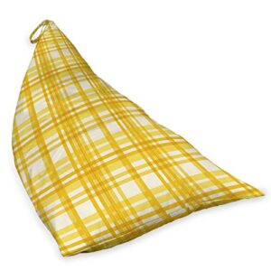 Ambesonne Plaid Lounger Chair Bag, Retro Checkered Geometric Fashion Stripes Forming Square Shapes Artwork, High Capacity Storage with Handle Container, Lounger Size, Earth Yellow and Ivory
