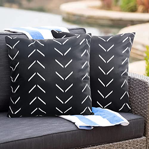 Adabana Pack of 2 Outdoor Waterproof Throw Pillow Covers Decorative Boho Pillow Cover for Patio Garden 18x18 Inches Black