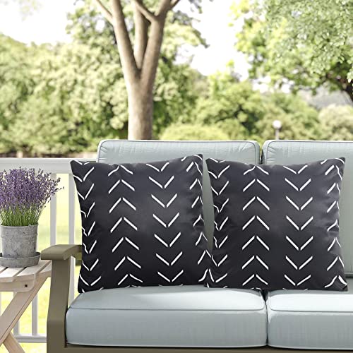 Adabana Pack of 2 Outdoor Waterproof Throw Pillow Covers Decorative Boho Pillow Cover for Patio Garden 18x18 Inches Black