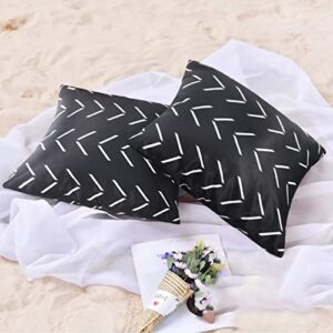 Adabana Pack of 2 Outdoor Waterproof Throw Pillow Covers Decorative Boho Pillow Cover for Patio Garden 18x18 Inches Black