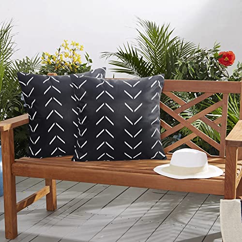 Adabana Pack of 2 Outdoor Waterproof Throw Pillow Covers Decorative Boho Pillow Cover for Patio Garden 18x18 Inches Black