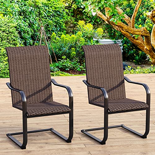 SUNSHINE VALLEY Patio C Spring Dining Chairs Set of 2, Outdoor Wicker Dining Chairs with High Back Design Outdoor Rattan Chairs for Garden, Lawn, Backyard, Porch, Deck.