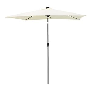 flame&shade 6.5 x 10 ft rectangular solar powered outdoor market patio table umbrella with led lights and tilt, ivory