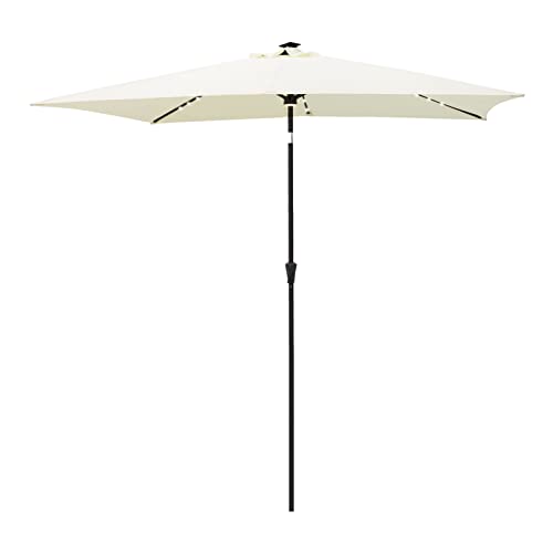 FLAME&SHADE 6.5 x 10 ft Rectangular Solar Powered Outdoor Market Patio Table Umbrella with LED Lights and Tilt, Ivory