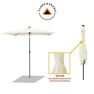 FLAME&SHADE 6.5 x 10 ft Rectangular Solar Powered Outdoor Market Patio Table Umbrella with LED Lights and Tilt, Ivory