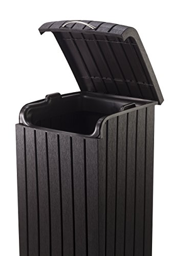 Keter Copenhagen 32 Gallon Resin Large Trash Can with Lid for Patio and Outdoor Kitchen, Brown