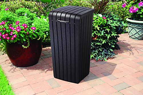 Keter Copenhagen 32 Gallon Resin Large Trash Can with Lid for Patio and Outdoor Kitchen, Brown