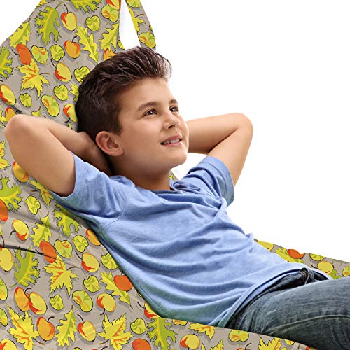 Ambesonne Natural Lounger Chair Bag, Botanical Theme Apples Falling Autumn Leaves Pattern Cartoon Fruity Images, High Capacity Storage with Handle Container, Lounger Size, Multicolor