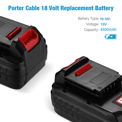 Powerextra Upgraded 2 Pack 18V 4500mAh Replacement Battery Compatible with Porter Cable 18V Battery PC18B PCC489N for 18 Volt Porter Cable Cordless Tools