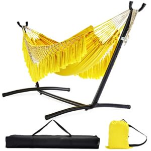 zupapa hammock with stand 2 person heavy duty, portable hammock with stand for camping and outdoor, adjustable steel hammock stand and double hammock with carrying bag, 550 lbs capacity.
