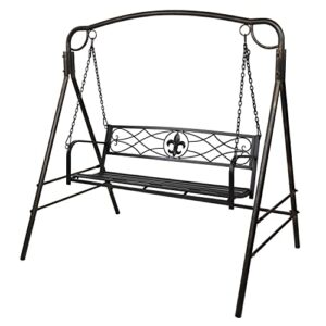 vingli upgraded metal patio porch swing with a-frame stand, powder coated steel swing seat bench and frame with extra side bars, heavy duty 660 lbs hanging swing set for outdoor (black)