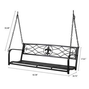 VINGLI Upgraded Metal Patio Porch Swing with A-Frame Stand, Powder Coated Steel Swing Seat Bench and Frame with Extra Side Bars, Heavy Duty 660 LBS Hanging Swing Set for Outdoor (Black)