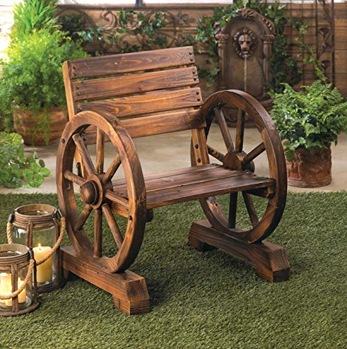 Koehler Home Outdoor Garden Yard Decorative Wagon Wheel Armrest Relaxing Charming Wood Chair