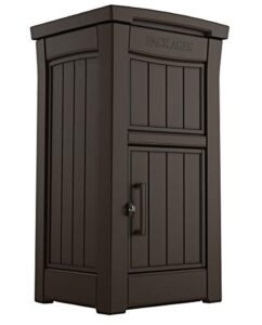 keter package delivery box for porch with lockable secure storage compartment to keep packages safe, brown