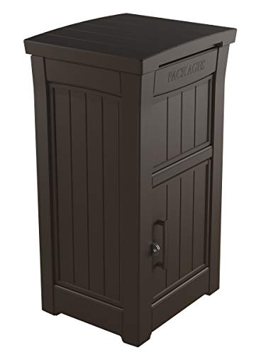 Keter Package Delivery Box for Porch with Lockable Secure Storage Compartment to Keep Packages Safe, Brown