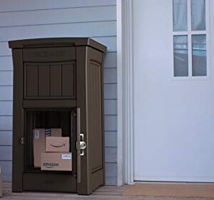 Keter Package Delivery Box for Porch with Lockable Secure Storage Compartment to Keep Packages Safe, Brown