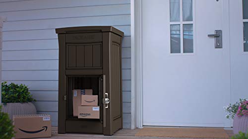 Keter Package Delivery Box for Porch with Lockable Secure Storage Compartment to Keep Packages Safe, Brown