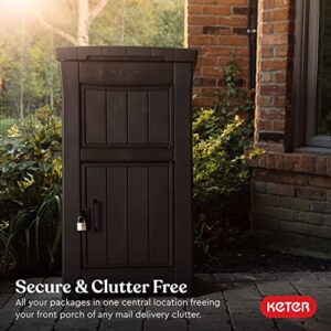 Keter Package Delivery Box for Porch with Lockable Secure Storage Compartment to Keep Packages Safe, Brown