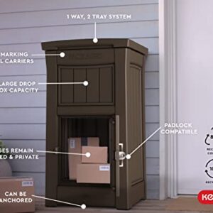 Keter Package Delivery Box for Porch with Lockable Secure Storage Compartment to Keep Packages Safe, Brown