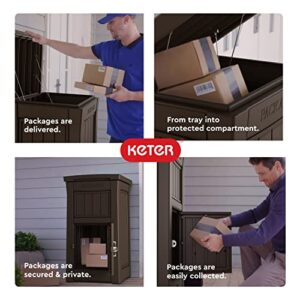 Keter Package Delivery Box for Porch with Lockable Secure Storage Compartment to Keep Packages Safe, Brown