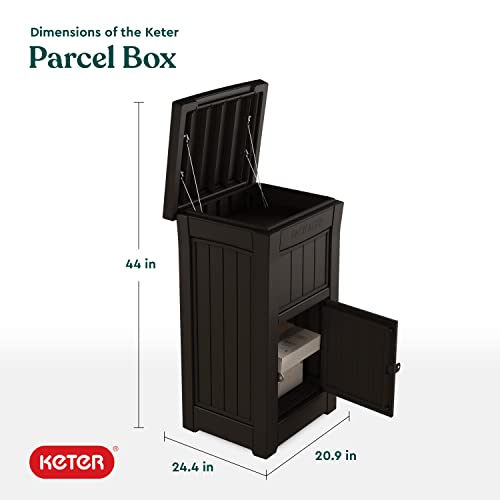 Keter Package Delivery Box for Porch with Lockable Secure Storage Compartment to Keep Packages Safe, Brown