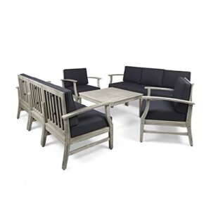 great deal furniture lorelei outdoor 9 piece acacia wood sofa conversational set, light gray and dark gray