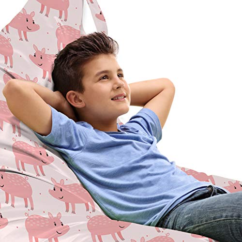 Ambesonne Pig Lounger Chair Bag, Funny Piglets at The Farm Animal Cartoon Pastel Illustration Primt, High Capacity Storage with Handle Container, Lounger Size, Pale Pink and Rose