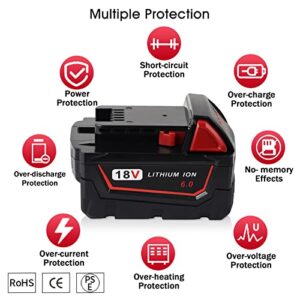 【3RD-Generation!】 TenHutt 2 Pack 6.0Ah M18 18V Replacement Battery for Milwaukee M18 Battery 48-11-1820 48-11-1850 48-11-1860 48-11-1828 48-11-10 for Milwaukee Cordless Power Tools Lithium Battery