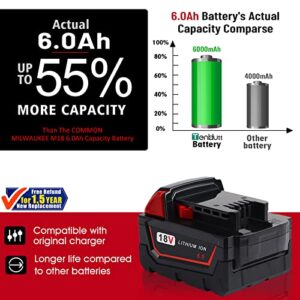 【3RD-Generation!】 TenHutt 2 Pack 6.0Ah M18 18V Replacement Battery for Milwaukee M18 Battery 48-11-1820 48-11-1850 48-11-1860 48-11-1828 48-11-10 for Milwaukee Cordless Power Tools Lithium Battery