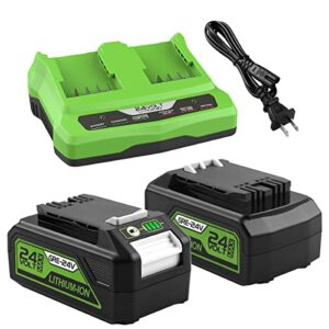 antrobut 2pack 6.0ah replacement greenworks 24v battery 29842 29852 bag709 bag710 for greenworks 24v and 2x24v(48v) tools with dual port charger