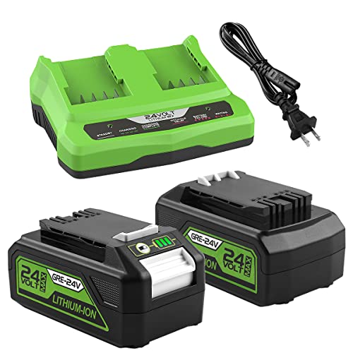 ANTRobut 2Pack 6.0Ah Replacement Greenworks 24V Battery 29842 29852 BAG709 BAG710 for Greenworks 24V and 2x24V(48V) Tools with Dual Port Charger