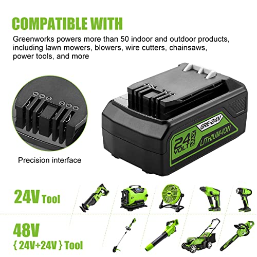 ANTRobut 2Pack 6.0Ah Replacement Greenworks 24V Battery 29842 29852 BAG709 BAG710 for Greenworks 24V and 2x24V(48V) Tools with Dual Port Charger